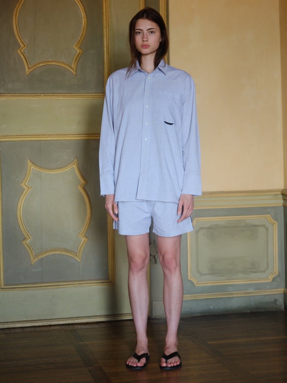 Beyaz - Oxford Pijama Şort