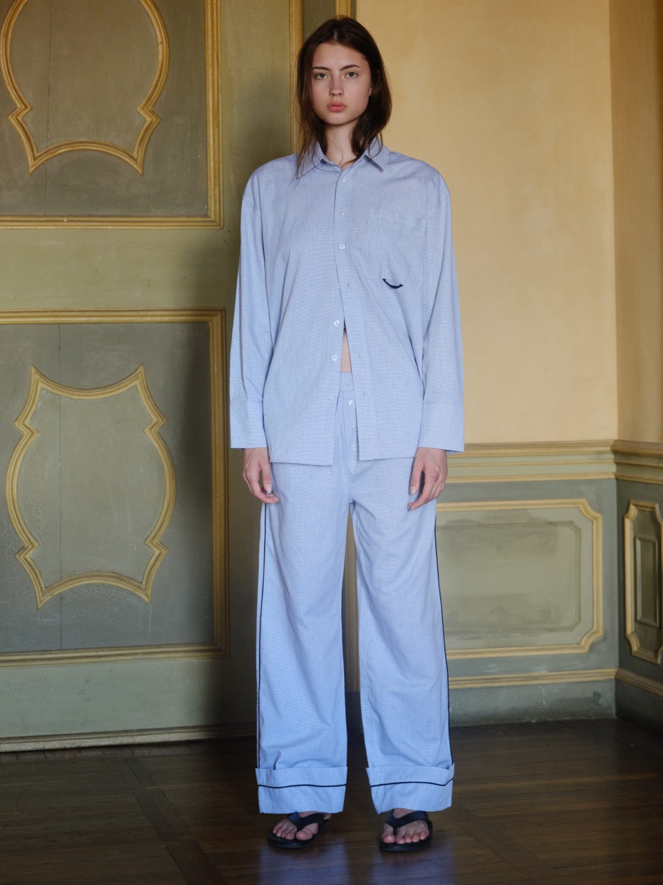 Beyaz - Oxford Pijama Pantolon