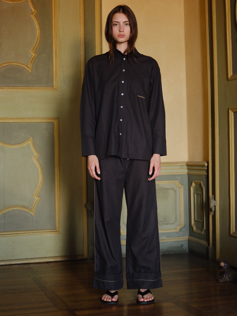 Kahverengi - Oxford Pijama Gömlek