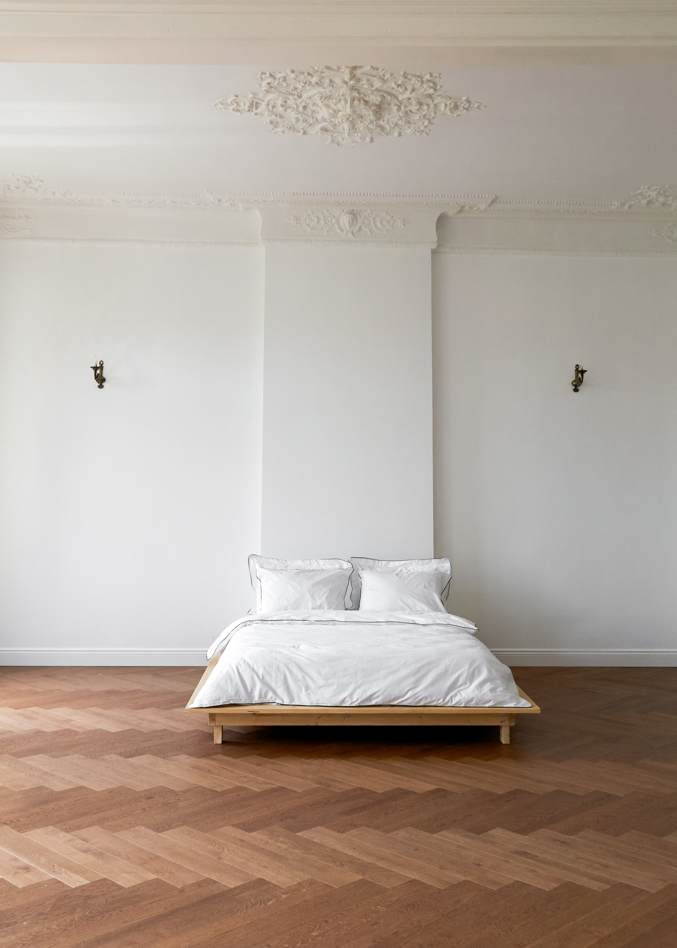 Beyaz - Luxe Biyeli Pamuk Saten Nevresim Takımı