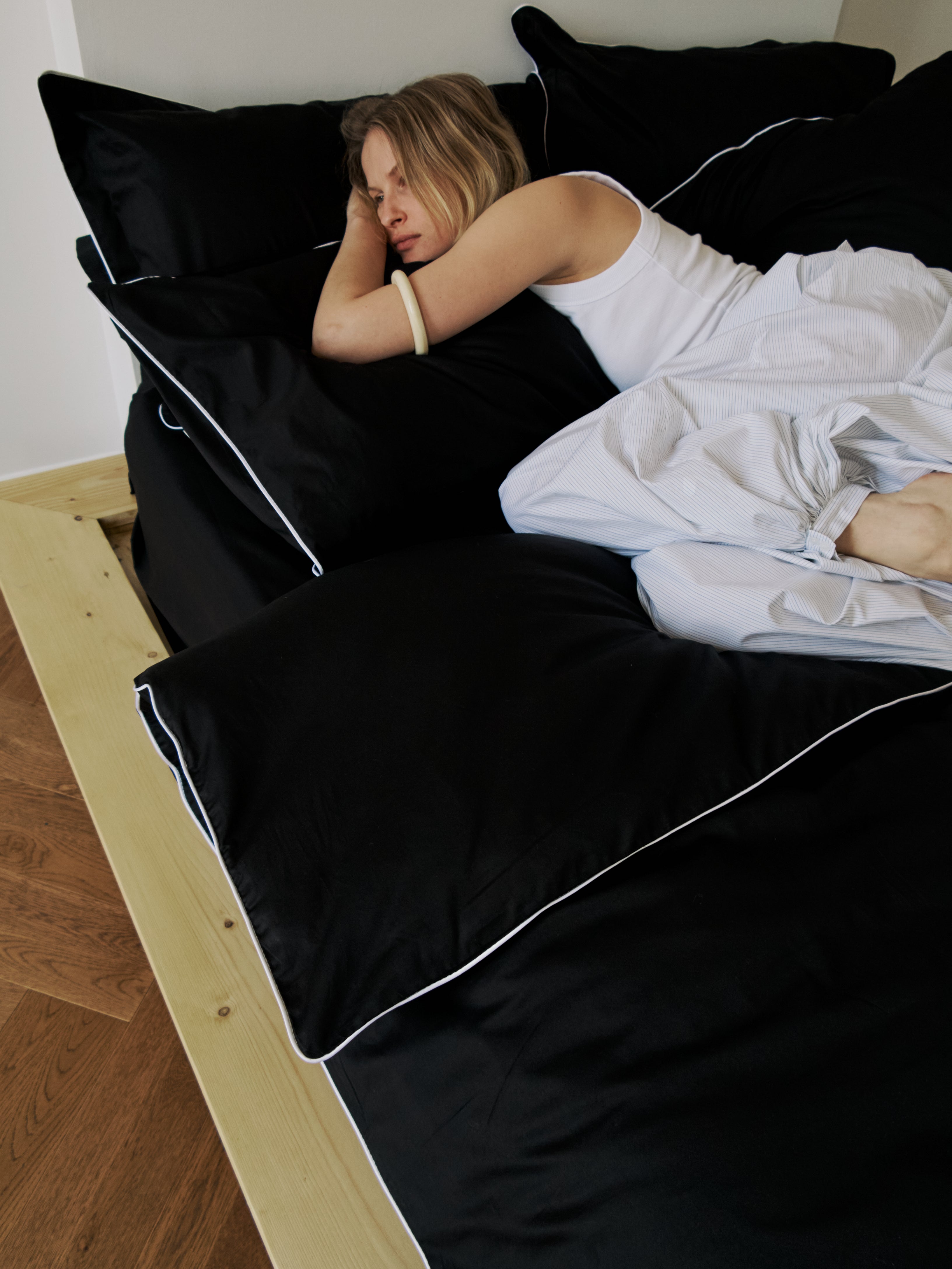 Siyah - Luxe Biyeli Pamuk Saten Yorgan Kılıfı