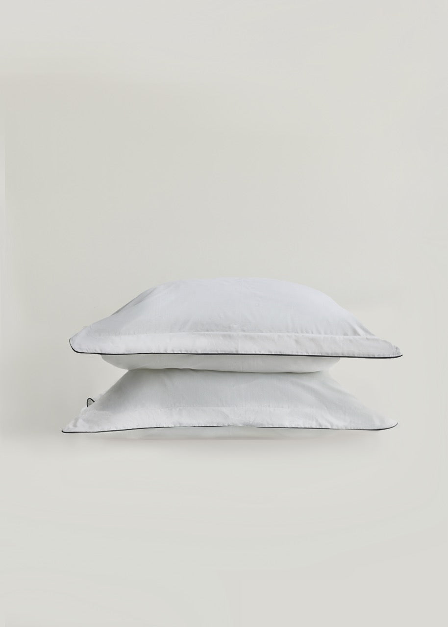 Beyaz - Luxe Biyeli Pamuk Saten Yastık Kılıfı