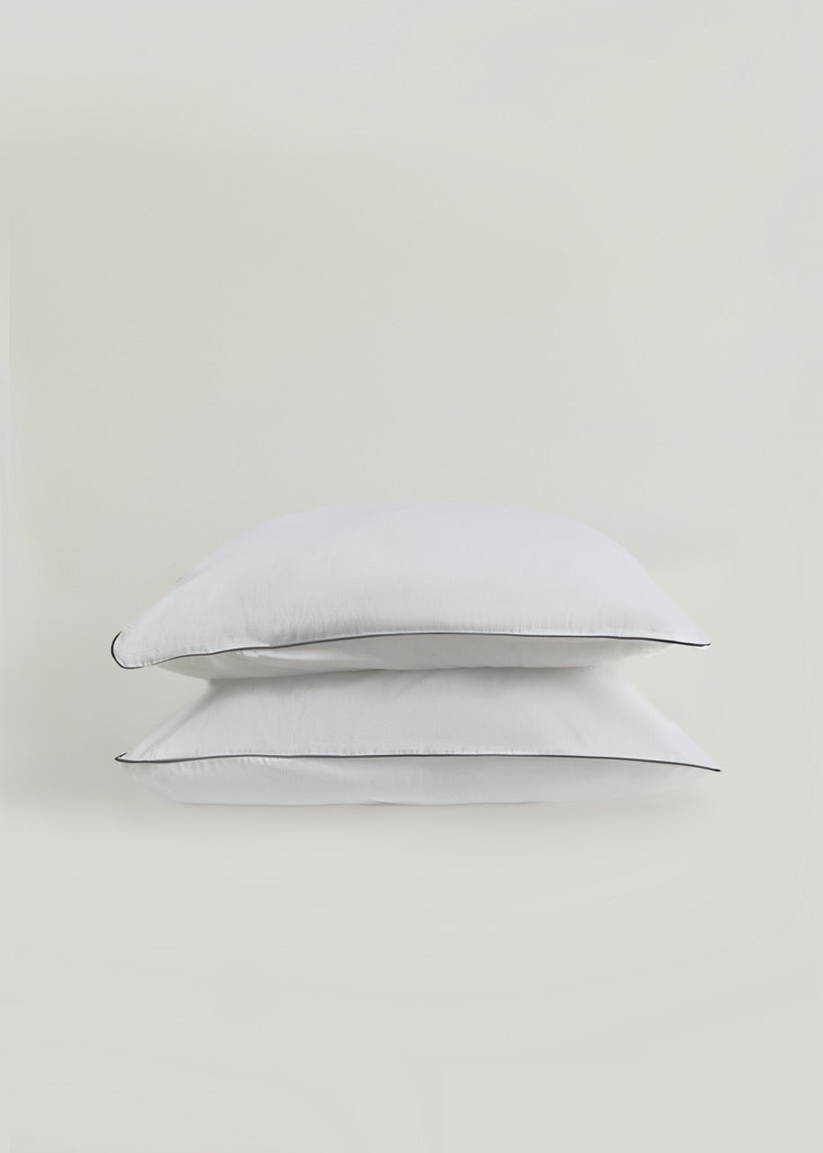 Beyaz - Luxe Biyeli Pamuk Saten Yastık Kılıfı