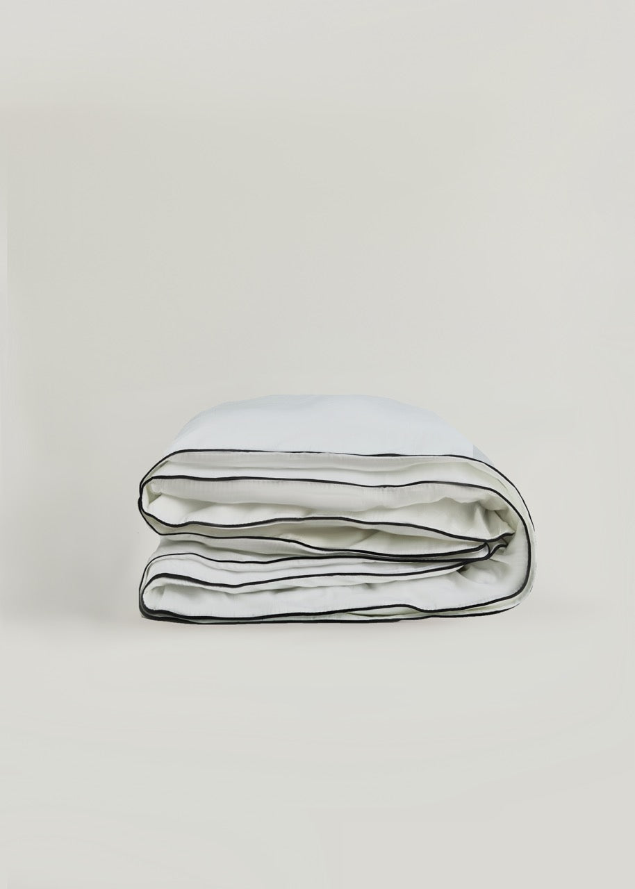 Beyaz - Luxe Biyeli Pamuk Saten Yorgan Kılıfı