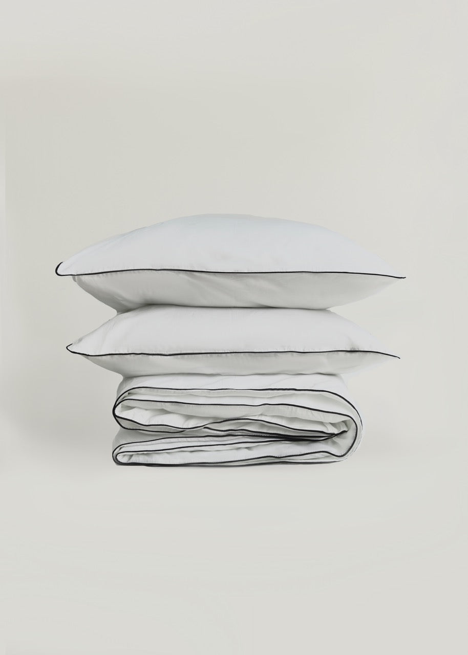 Beyaz - Luxe Biyeli Pamuk Saten Nevresim Takımı