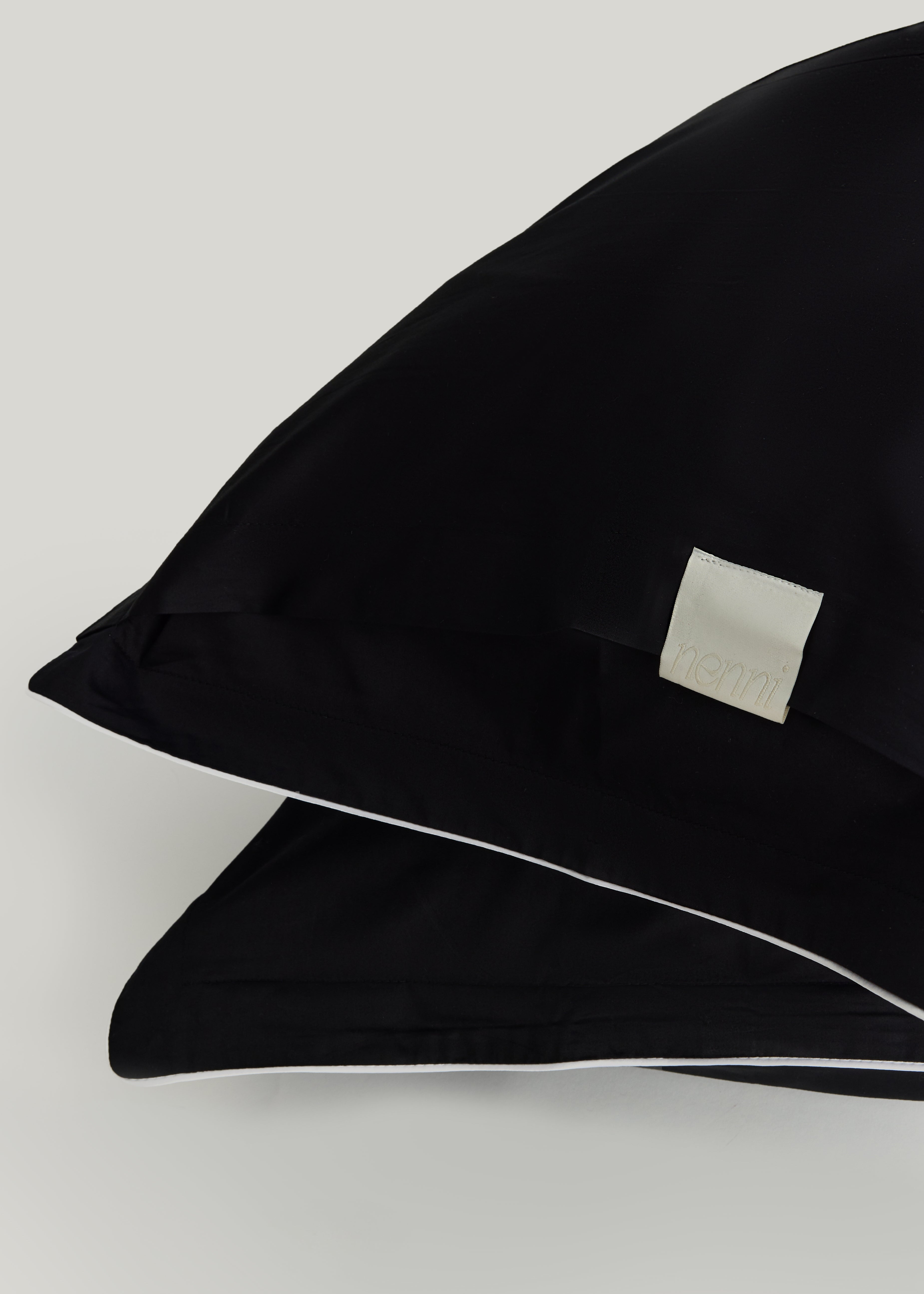 Siyah - Luxe Biyeli Pamuk Saten Yastık Kılıfı