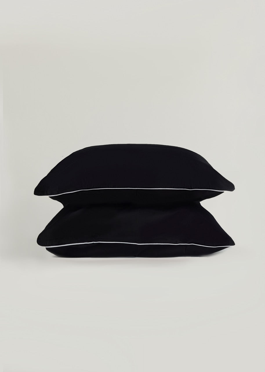 Siyah - Luxe Biyeli Pamuk Saten Yastık Kılıfı