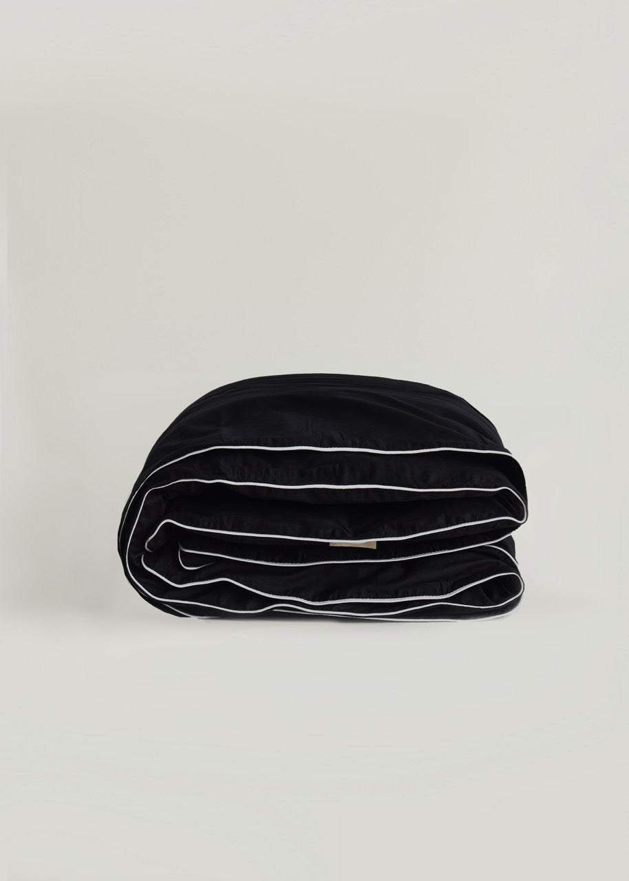 Siyah - Luxe Biyeli Pamuk Saten Yorgan Kılıfı