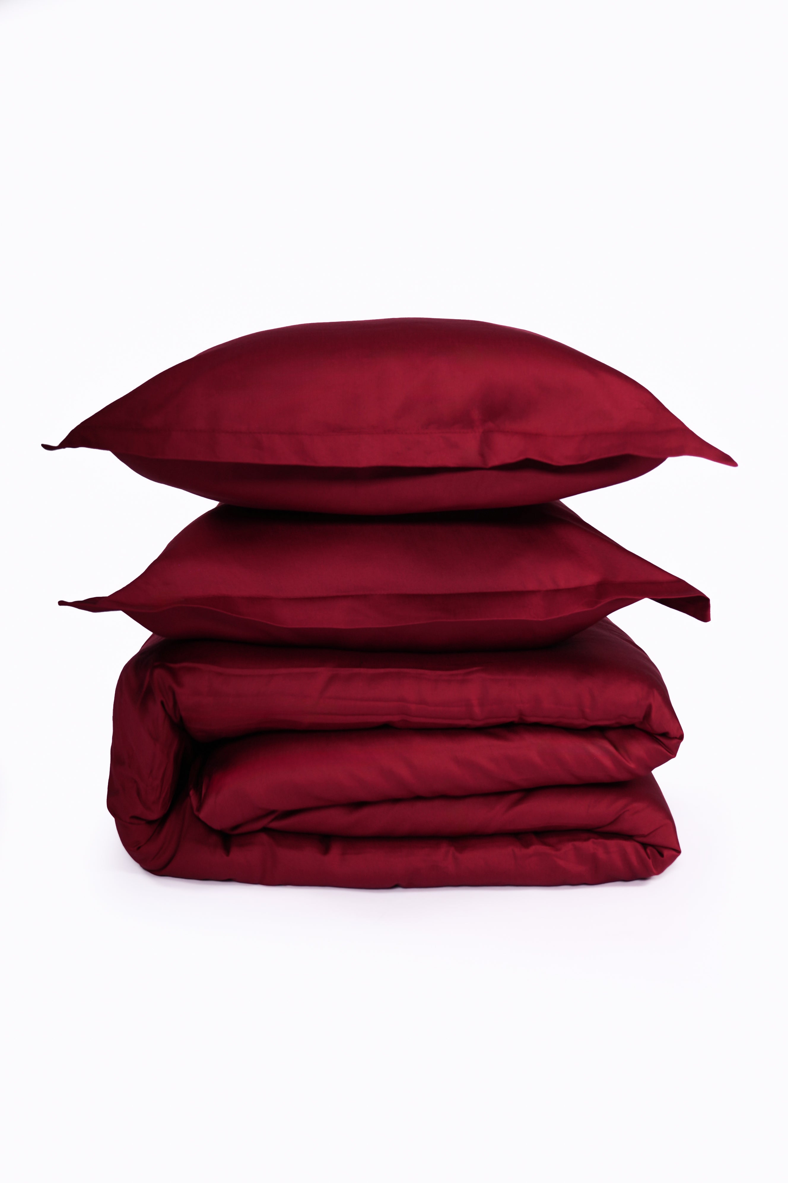 Dark Red - Cotton Satin Duvet Cover Set